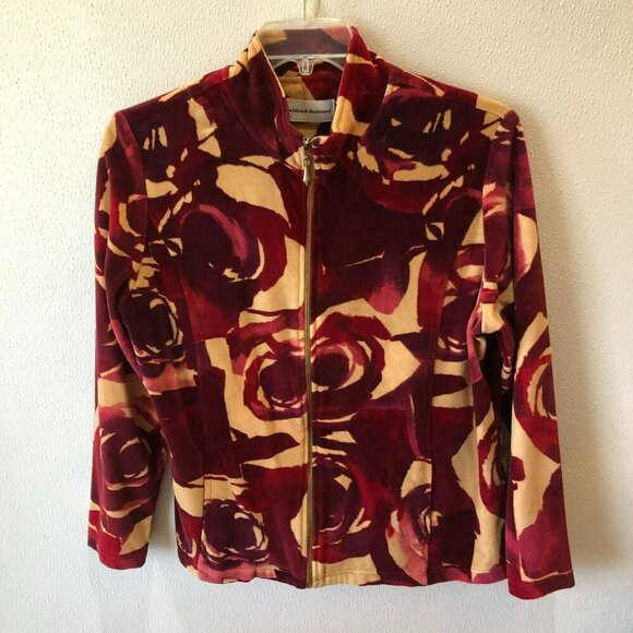 Alfred Dunner Athletic Jogger Jacket Size 14 Velour Dark Rose Zip Up - Picture 3 of 9